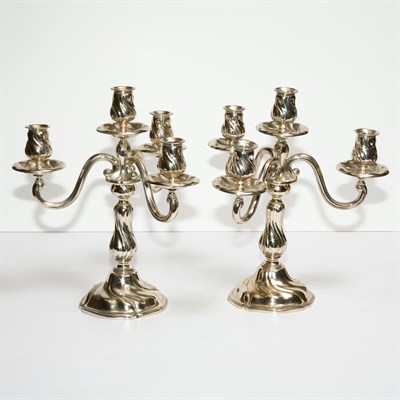 Lot 321 - Pair 800 Quality Silver Four-Light Candelabra...