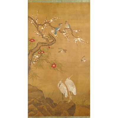 Lot 655 - Chinese School 19th Century Depicting cranes...