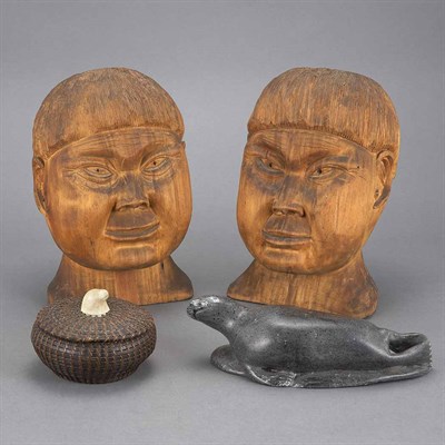Lot 289 - Pair of Alaskan Athabascan Carved Wood Heads...