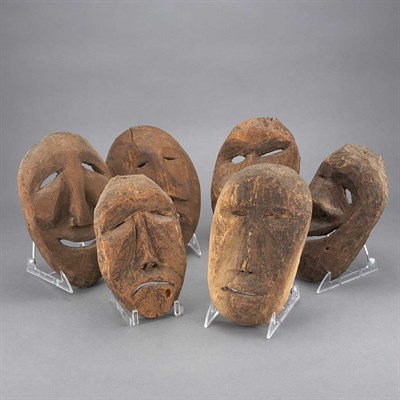 Lot 288 - Six Carved Wood Masks Possibly Northeast Coast-...