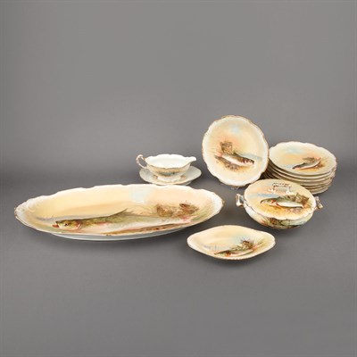 Lot 417 - Limoges Gilt and Painted Porcelain Fish...