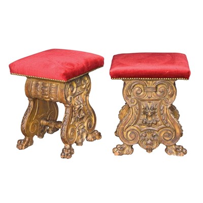Lot 193 - Pair of Renaissance Style Gilt-Wood Stools...