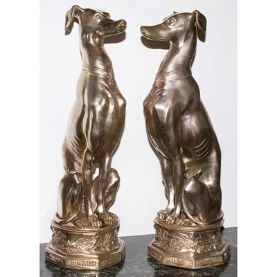 Lot 195 - Pair of Silvered Metal Figures of Whippets...