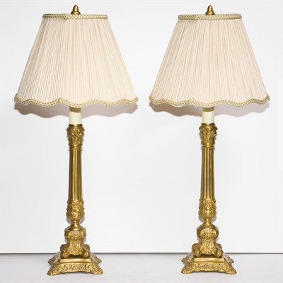 Lot 413 - Pair of Rococo Style Brass Candlestick Lamps...