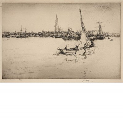 Lot 429 - James McBey SUNRISE AT TARRAGONA; ANTWERP;...