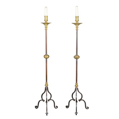 Lot 209 - Pair of Italian Baroque Cast Brass and Wrought...