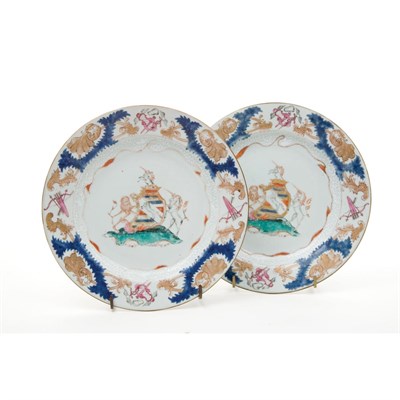 Lot 308 - Pair of Chinese Export Armorial Porcelain...