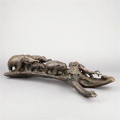 Lot 466 - Bronze Group of Elephants Modeled walking as a...