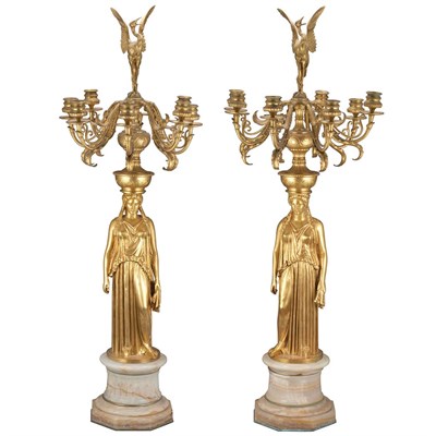 Lot 186 - Pair of Empire Style Gilt-Bronze Figural Eight-...