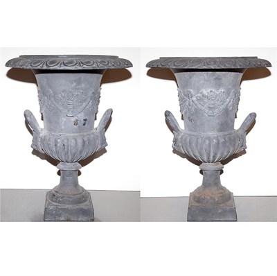 Lot 467 - Pair of Neoclassical Style Iron Garden Urns...