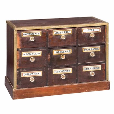 Lot 1251 - Brass Bound Stained Wood Supply Chest Height...