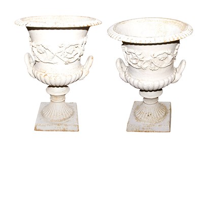 Lot 1478 - Pair of Neoclassical Style White Painted Iron...