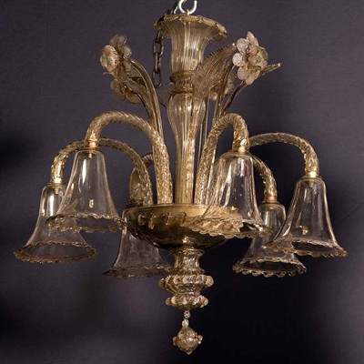 Lot 453 - Brown Murano Glass Six-Light Chandelier Height...