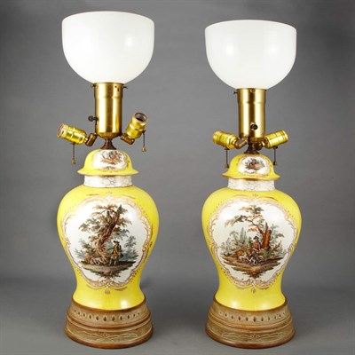 Lot 1479 - Pair of German Hunting Scene Decorated Yellow...
