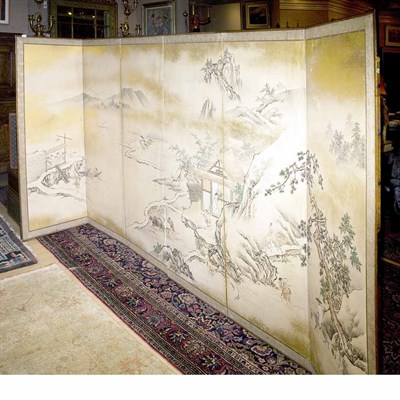 Lot 178 - Chinese Pigment on Paper Six-Panel Screen...