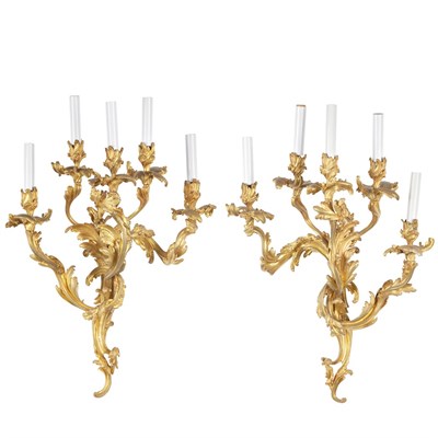 Lot 178 - Pair of Louis XV Style Gilt-Bronze Five-Light...