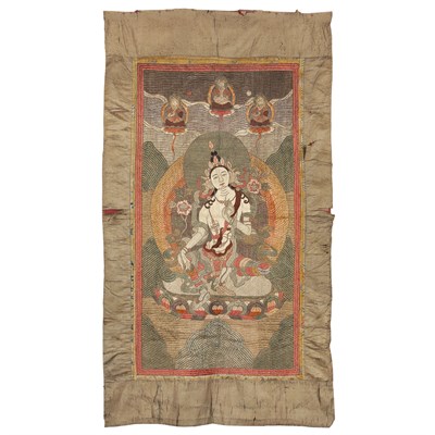 Lot 460 - Sino-Tibetan Silk Thanka of a Bodhisattva 20th...
