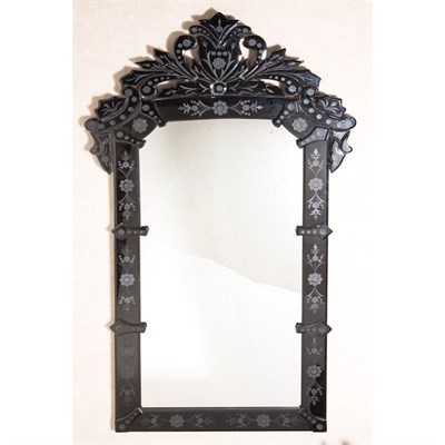 Lot 578 - Pair of Venetian Black Mirror Framed Mirrors...