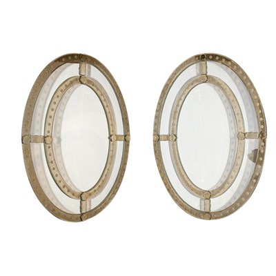 Lot 1477 - Pair of Oval Mirror Framed Mirrors Height 32...