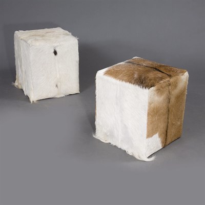 Lot 1270 - Pair of Faux Cowhide Upholstered Square Stools