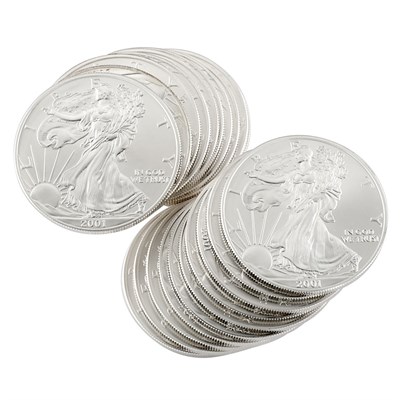 Lot 1179 - Silver Eagles, 1987 to 2003 20 Brilliant...