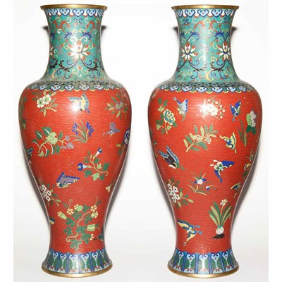 Lot 142 - Pair of Chinese Cloisonne Vases Height 19 1/2...