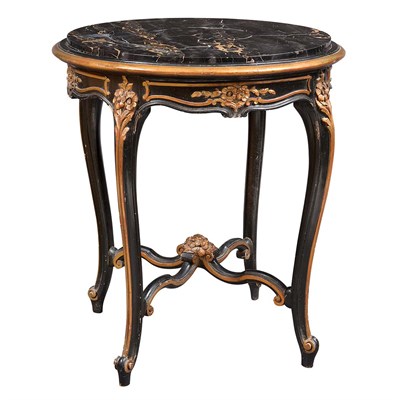 Lot 219 - Louis XV Style Marble Top Black Painted Side...