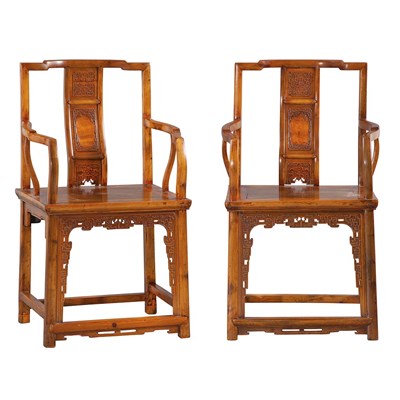 Lot 194 - Pair of Chinese Carved Hardwood Armchairs