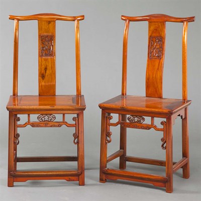 Lot 364 - Pair of Chinese Carved Hardwood Armchairs
