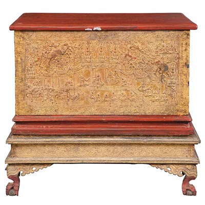 Lot 90 - Thai Gilt and Red Painted Hardwood Chest on...