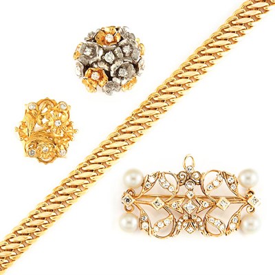Lot 852 - Group of Gold, Diamond and Cultured Pearl Jewelry