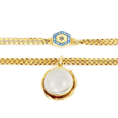 Lot 56 - Long Antique Double Strand Gold Chain Necklace with Gold and Crystal Pendant