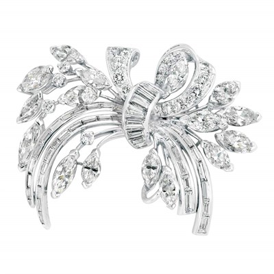 Lot 233 - Platinum and Diamond Bow Clip-Brooch