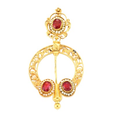 Lot 261 - Gold, Spinel and Seed Pearl Stick Pin
