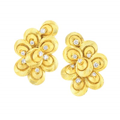 Lot 12 - Pair of Gold and Diamond Earclips