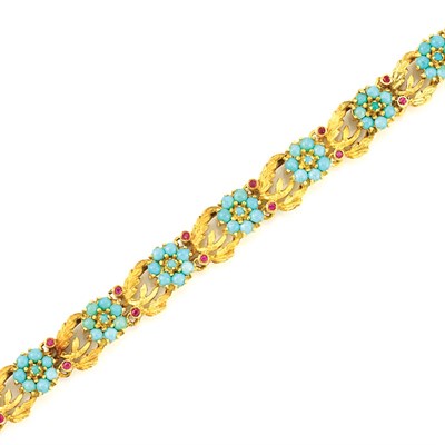 Lot 244 - Gold, Turquoise and Ruby Bracelet