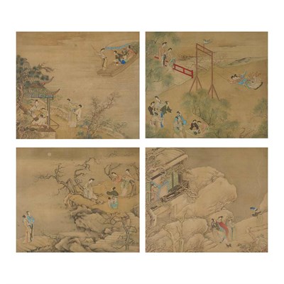 Lot 590 - Group of Four Chinese Paintings 19th Century...