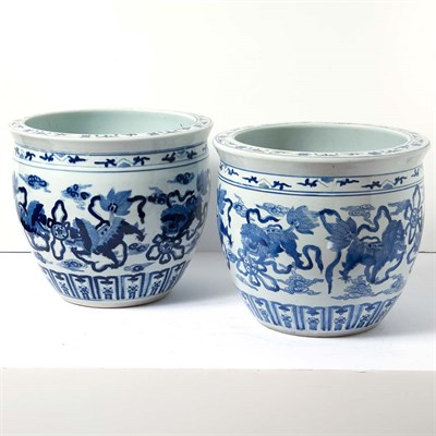 Lot 591 - Pair of Chinese Blue and White Porcelain Fish...
