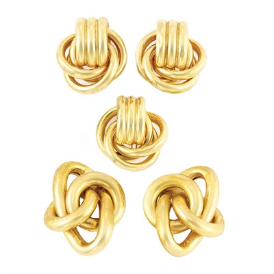 Lot 2 - Two Pairs of Gold Earclips and Single Earclip