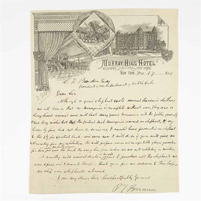 Lot 66 - BARNUM, PHINEAS TAYLOR Autograph letter signed...