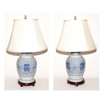 Lot 323 - Pair of Chinese Blue and White Glazed...