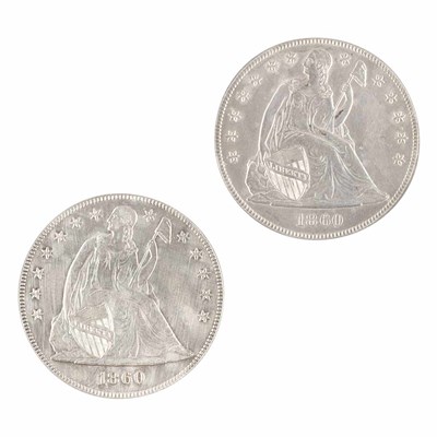 Lot 1152 - Liberty Seated Dollar Pair Two 1860 O coins,...