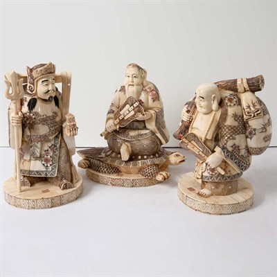 Lot 357 - Group of Seven Asian Bone Veneered Figures...