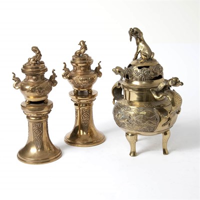 Lot 511 - Group of Three Chinese Gilt-Bronze Censers