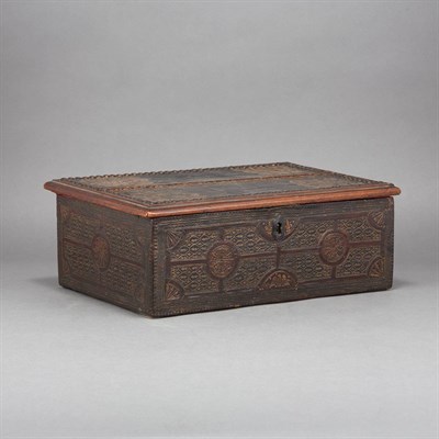 Lot 347 - English Leather Bound Parcel Gilt Box 19th...