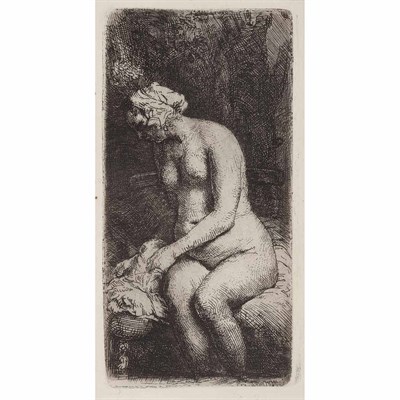 Lot 516 - Rembrandt van Rijn WOMAN BATHING HER FEET AT A...