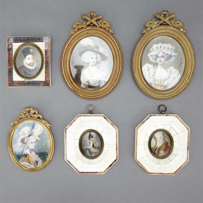 Lot 1239 - Group of Six Portrait Miniatures on Ivory In...