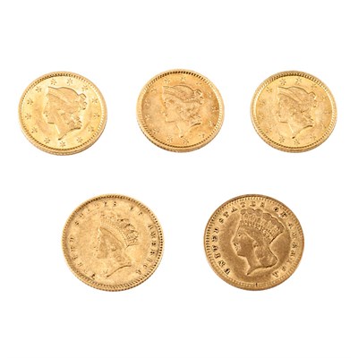 Lot 1183 - $1 Gold Liberty Head Group of Five Comprising...