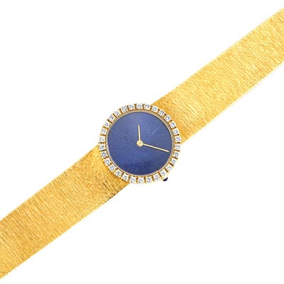 Lot 40 - Gold, Blue Enamel and Diamond Wristwatch