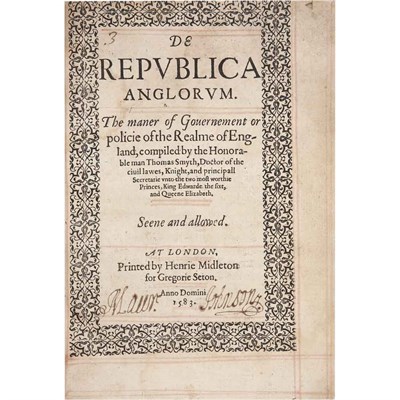 Lot 148 - [ELIZABETHAN ENGLAND] SMITH, THOMAS, [SIR]. De...